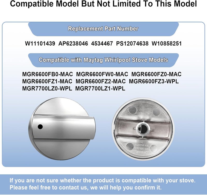 Gesleben W11101439 Stove Knobs Compatible with Whirlpool Maytag Range Surface Burner Knobs Replacements for 4534467 AP6238046 PS12074638 MGR6600FW0 MGR6600FZ0 MGR7700LZ0 5PCS - Image 2